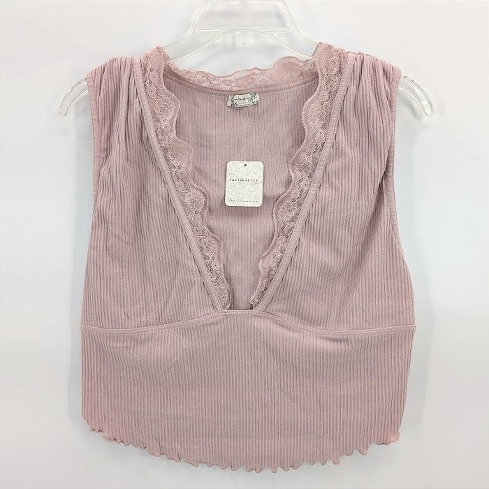 Free People Brami Top Large Pink Cropped Lace Plunging Neckline Dainty